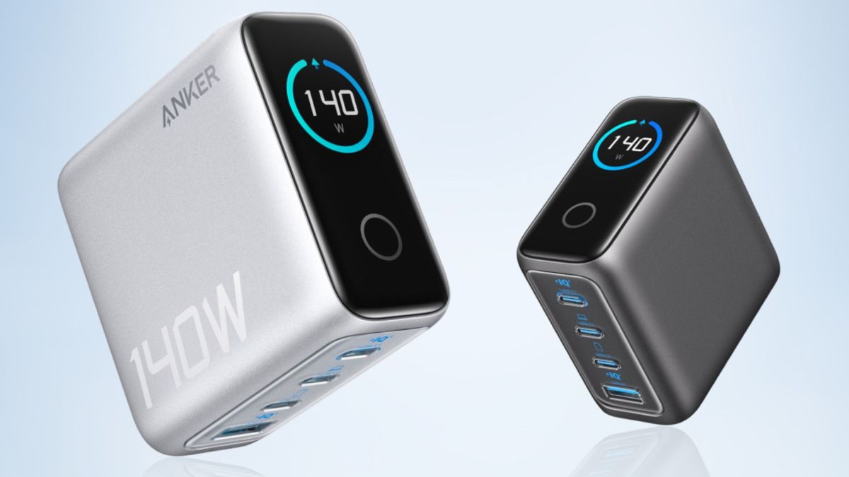 Image showing a render of Anker's 140W 4-port USB-C charger.